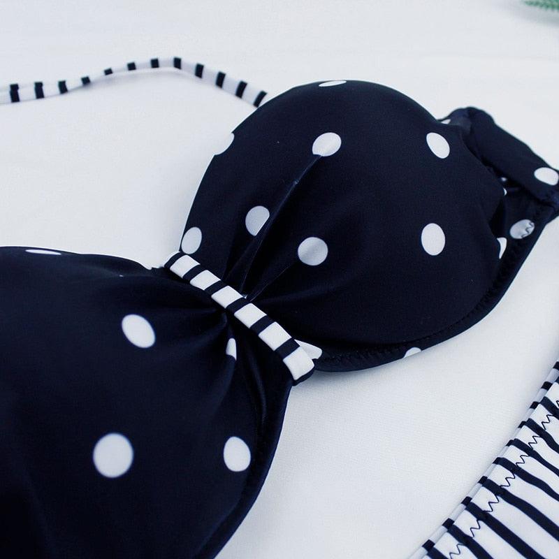 Dot Bikini Push Up 2 piece Swimsuit Women Padded Push Up Bikini Set Halter Two Piece Cross Top Swimsuit Patchwork Bathing Suit Women Swimwear Bodysuit Beachwear Halter Print Bikinis Bathing Suit Women
