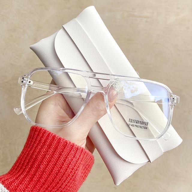 Double Beam Anti Blue Light Glasses Frame Women Men Anti Eyestrain Computer Reading TV Glasses Stylish Frame Anti Glasses Men And Women Retro Big Frame Myopia Eyeglasses Oversized Mirror Frame