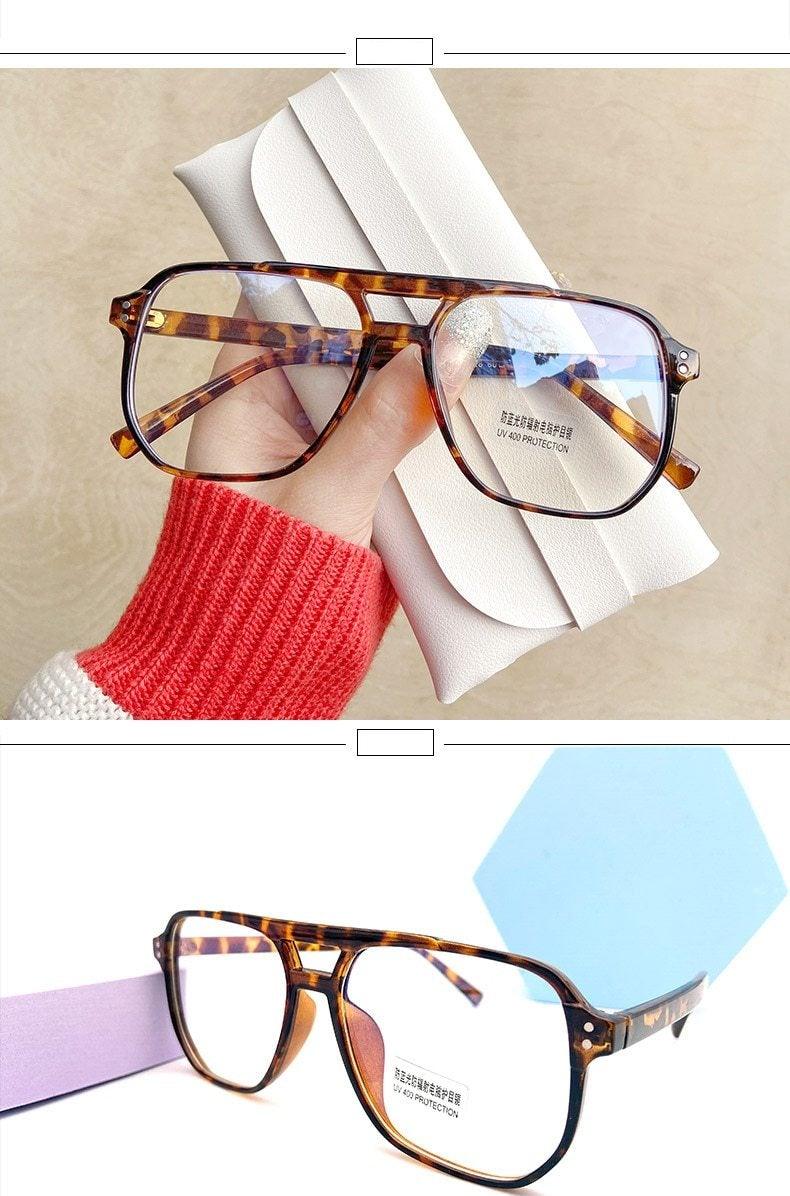 Double Beam Anti Blue Light Glasses Frame Women Men Anti Eyestrain Computer Reading TV Glasses Stylish Frame Anti Glasses Men And Women Retro Big Frame Myopia Eyeglasses Oversized Mirror Frame
