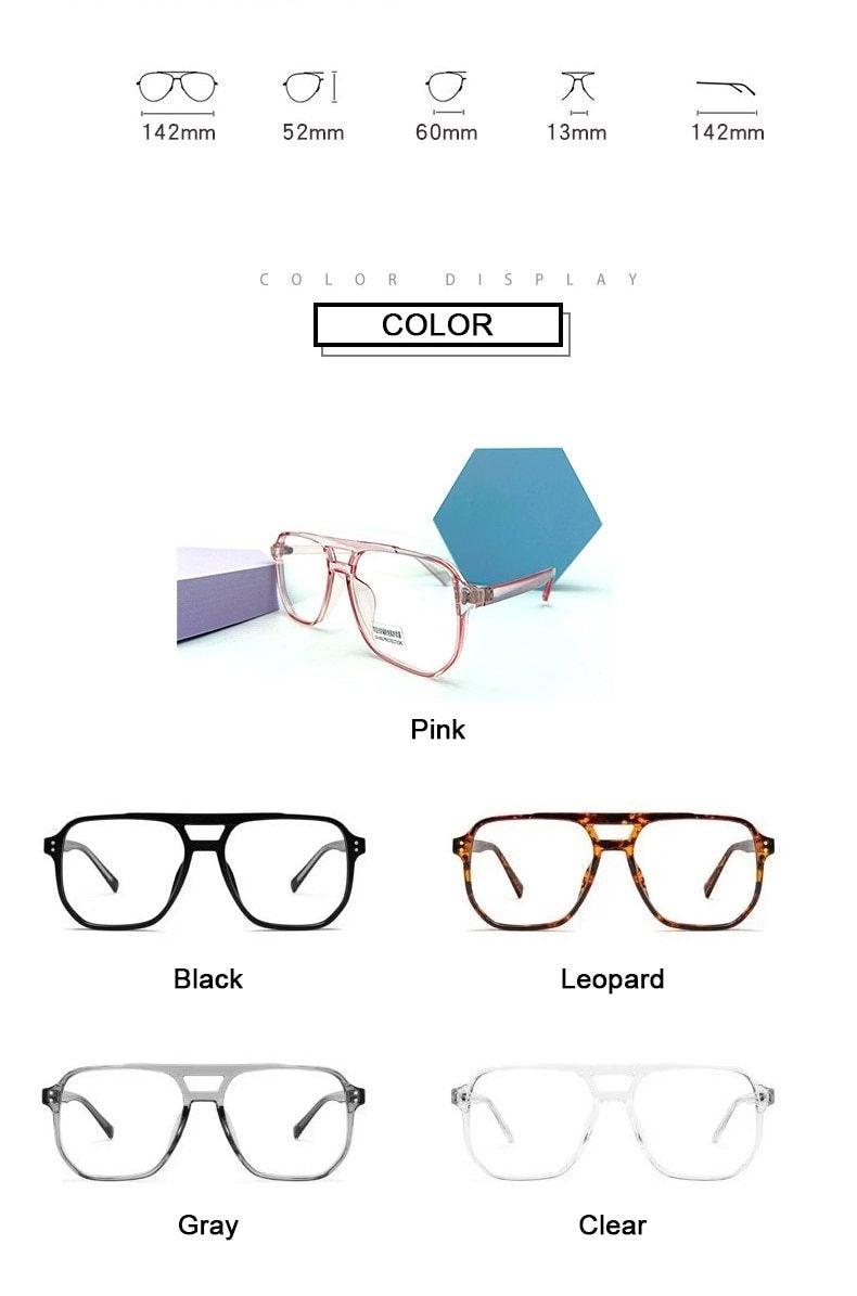 Double Beam Anti Blue Light Glasses Frame Women Men Anti Eyestrain Computer Reading TV Glasses Stylish Frame Anti Glasses Men And Women Retro Big Frame Myopia Eyeglasses Oversized Mirror Frame