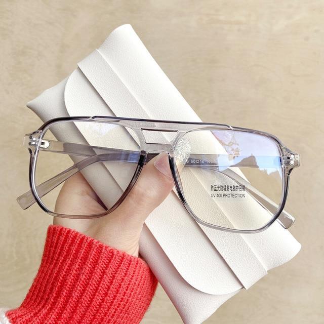 Double Beam Anti Blue Light Glasses Frame Women Men Anti Eyestrain Computer Reading TV Glasses Stylish Frame Anti Glasses Men And Women Retro Big Frame Myopia Eyeglasses Oversized Mirror Frame