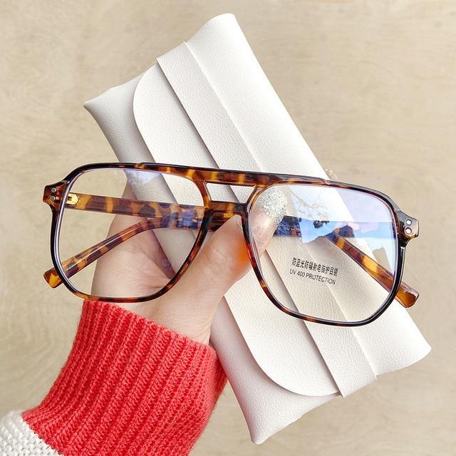 Double Beam Anti Blue Light Glasses Frame Women Men Anti Eyestrain Computer Reading TV Glasses Stylish Frame Anti Glasses Men And Women Retro Big Frame Myopia Eyeglasses Oversized Mirror Frame