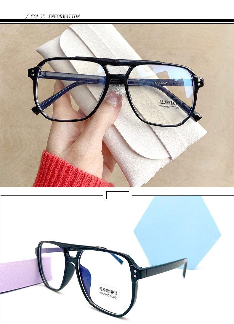 Double Beam Anti Blue Light Glasses Frame Women Men Anti Eyestrain Computer Reading TV Glasses Stylish Frame Anti Glasses Men And Women Retro Big Frame Myopia Eyeglasses Oversized Mirror Frame