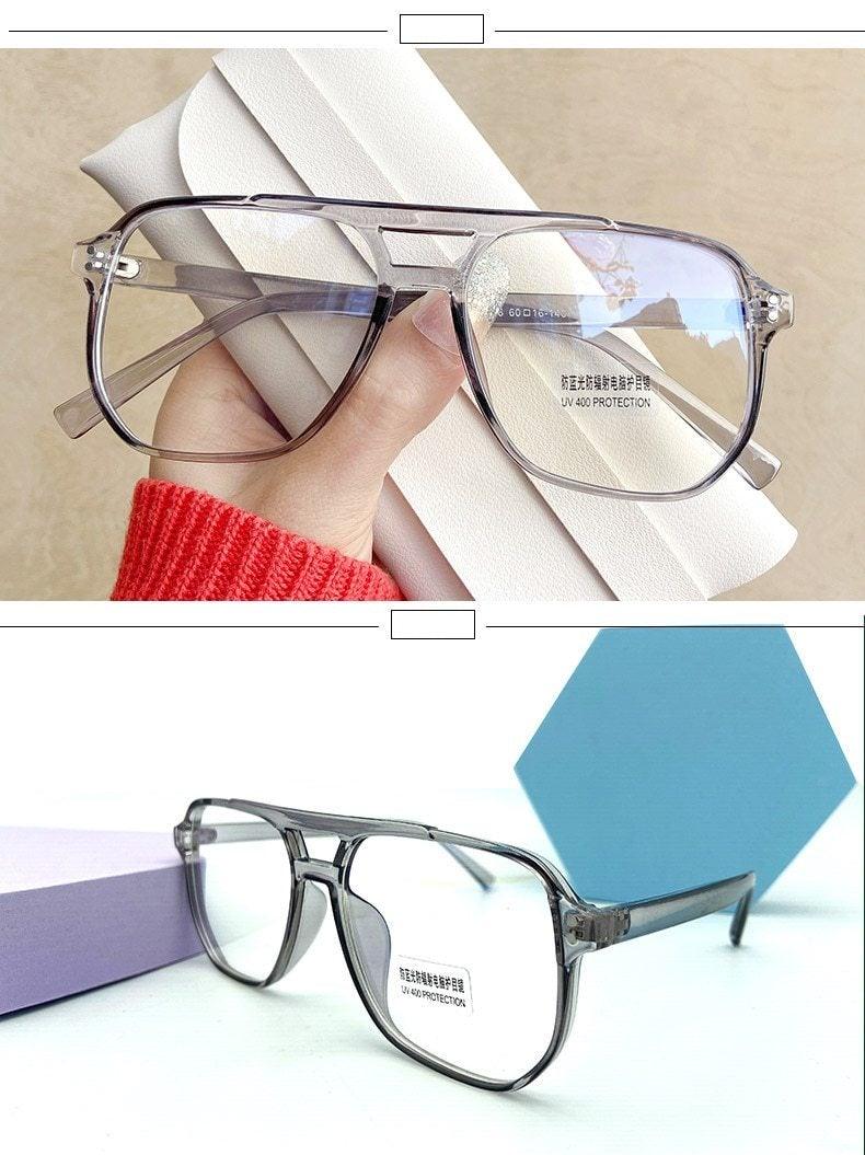 Double Beam Anti Blue Light Glasses Frame Women Men Anti Eyestrain Computer Reading TV Glasses Stylish Frame Anti Glasses Men And Women Retro Big Frame Myopia Eyeglasses Oversized Mirror Frame