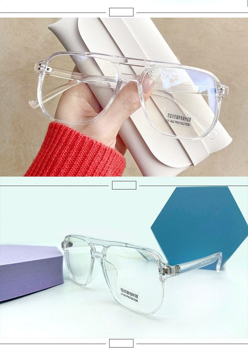 Double Beam Anti Blue Light Glasses Frame Women Men Anti Eyestrain Computer Reading TV Glasses Stylish Frame Anti Glasses Men And Women Retro Big Frame Myopia Eyeglasses Oversized Mirror Frame