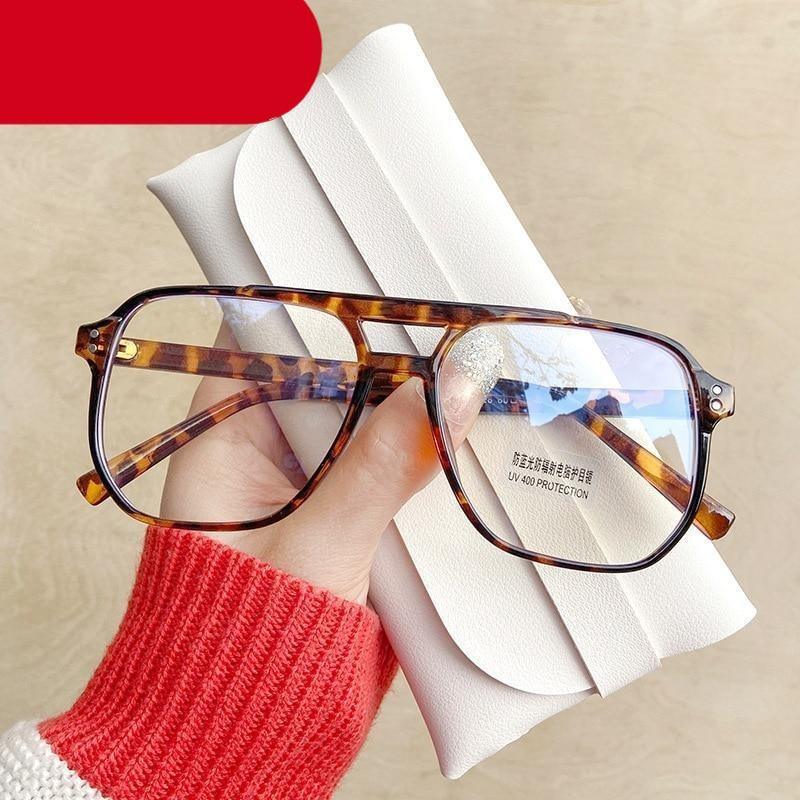 Double Beam Anti Blue Light Glasses Frame Women Men Anti Eyestrain Computer Reading TV Glasses Stylish Frame Anti Glasses Men And Women Retro Big Frame Myopia Eyeglasses Oversized Mirror Frame