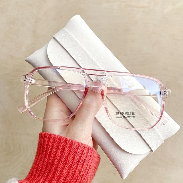 Double Beam Anti Blue Light Glasses Frame Women Men Anti Eyestrain Computer Reading TV Glasses Stylish Frame Anti Glasses Men And Women Retro Big Frame Myopia Eyeglasses Oversized Mirror Frame