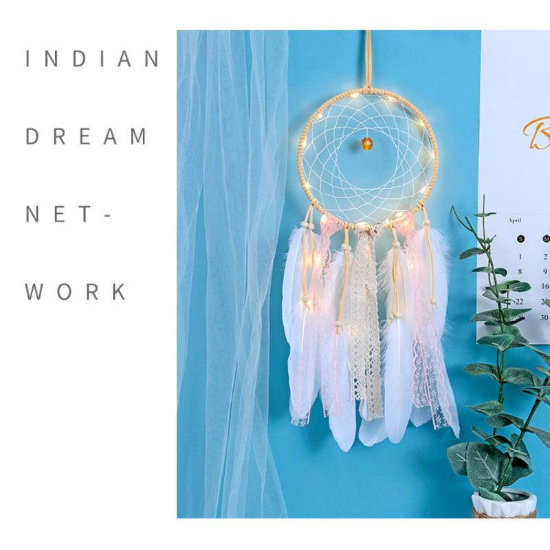 Dream Catcher Led Handmade Dream-catcher Traditional Feather Hanging Home Wall Decoration Night Dream Catchers Decor Ornament Wall Hanging Wind Chimes For Home Room Decoration