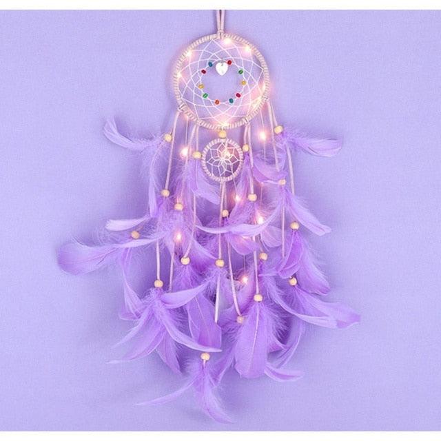 Dream Catcher Led Handmade Dream-catcher Traditional Feather Hanging Home Wall Decoration Night Dream Catchers Decor Ornament Wall Hanging Wind Chimes For Home Room Decoration