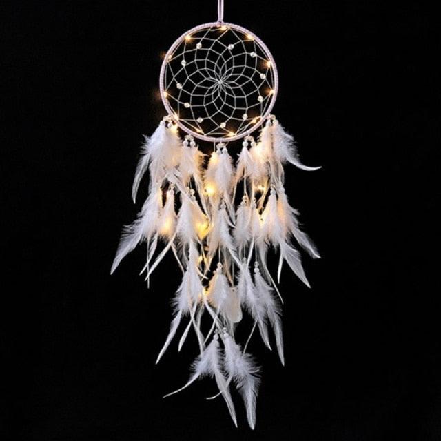 Dream Catcher Led Handmade Dream-catcher Traditional Feather Hanging Home Wall Decoration Night Dream Catchers Decor Ornament Wall Hanging Wind Chimes For Home Room Decoration