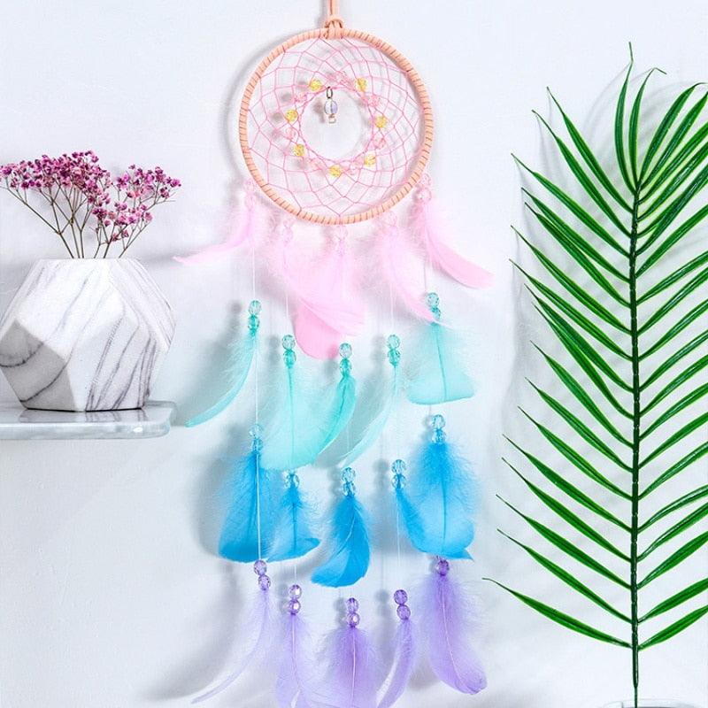 Dream Catcher Led Handmade Dream-catcher Traditional Feather Hanging Home Wall Decoration Night Dream Catchers Decor Ornament Wall Hanging Wind Chimes For Home Room Decoration