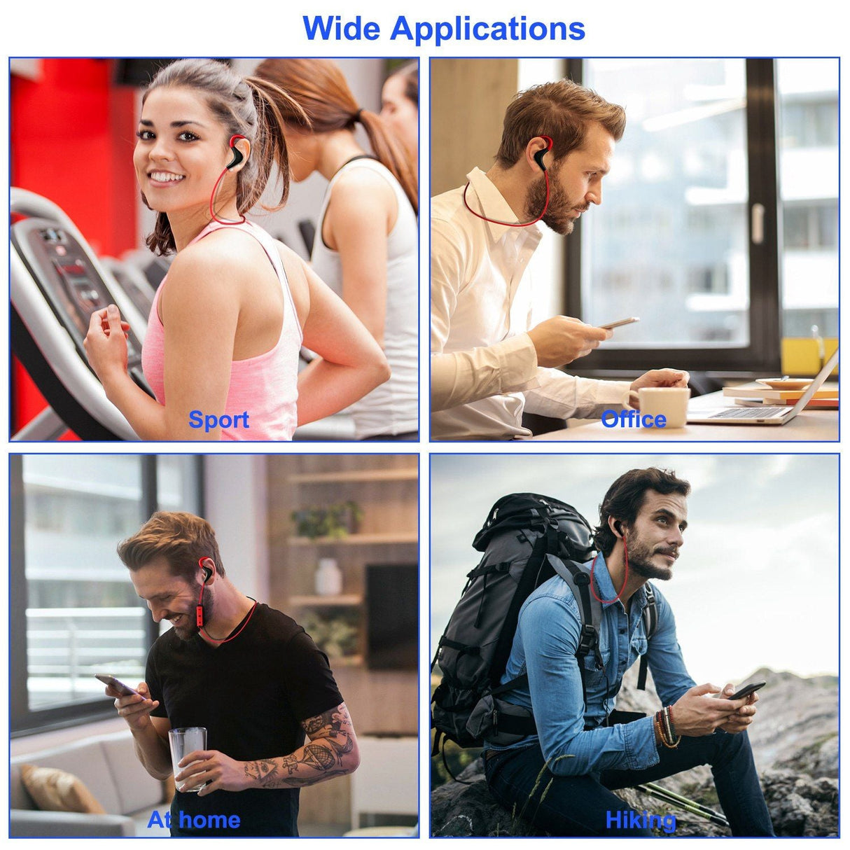 Wireless Headsets V4.1 Sport Earbuds Stereo Headphones Sweat-proof Noise Canceling Earphones Back-Headphone