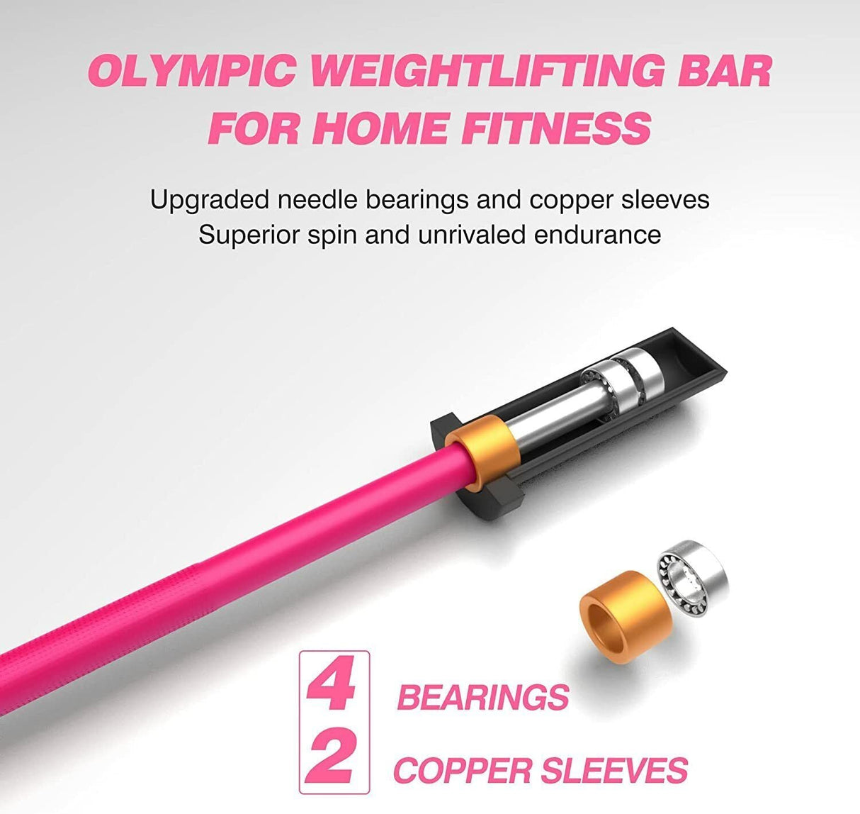 Pink Olympic Barbell Bar, 4Ft Solid Chrome Weight Bar with Bearings, 400Lbs Capacity Weightlifting Bar for Home Gym Workout Strength Training Squat, Suitable for 2-Inch Plates