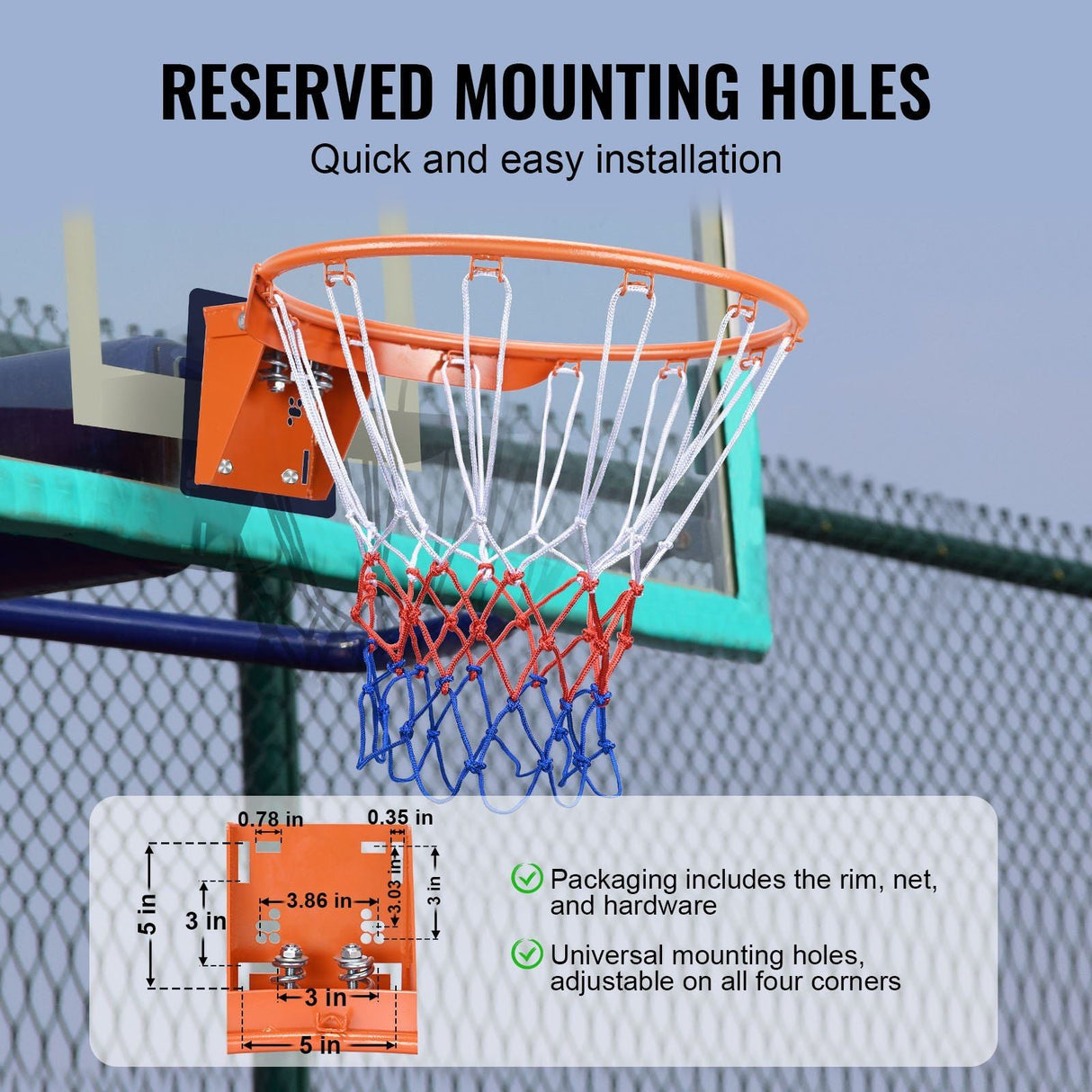 Durable Wall-Mounted Basketball Rim with Net - Indoor/Outdoor Basketball Goal