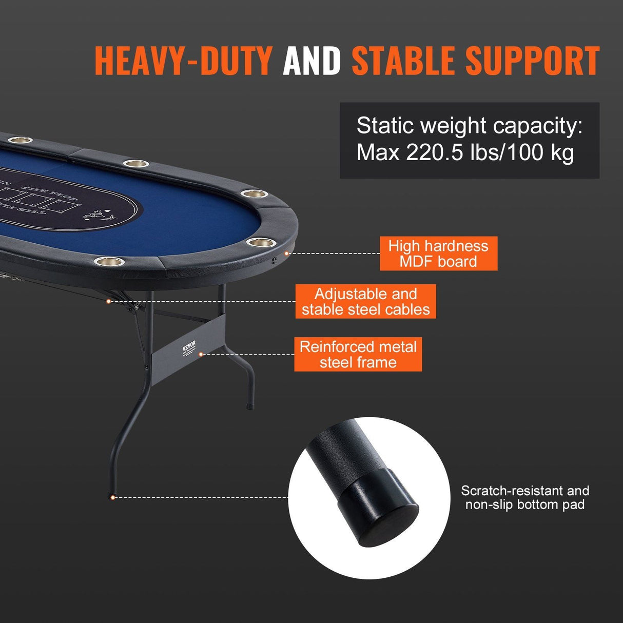 10 Player Foldable Poker Table, Blackjack Texas Holder Poker Table with Padded Rails and Stainless-Steel Cup Holders,