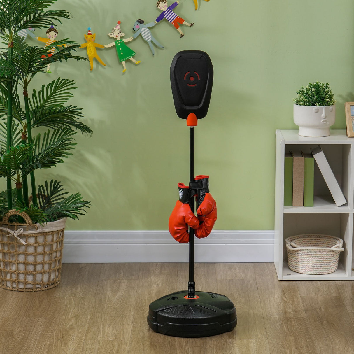 Qaba Punching Bag for Kids, Punching Bag with Stand, Boxing Gloves for 5-10 Year Old, Adjustable Kids Boxing Bag, Children Boxing Set, Sports Toy for Boys & Girls, Black