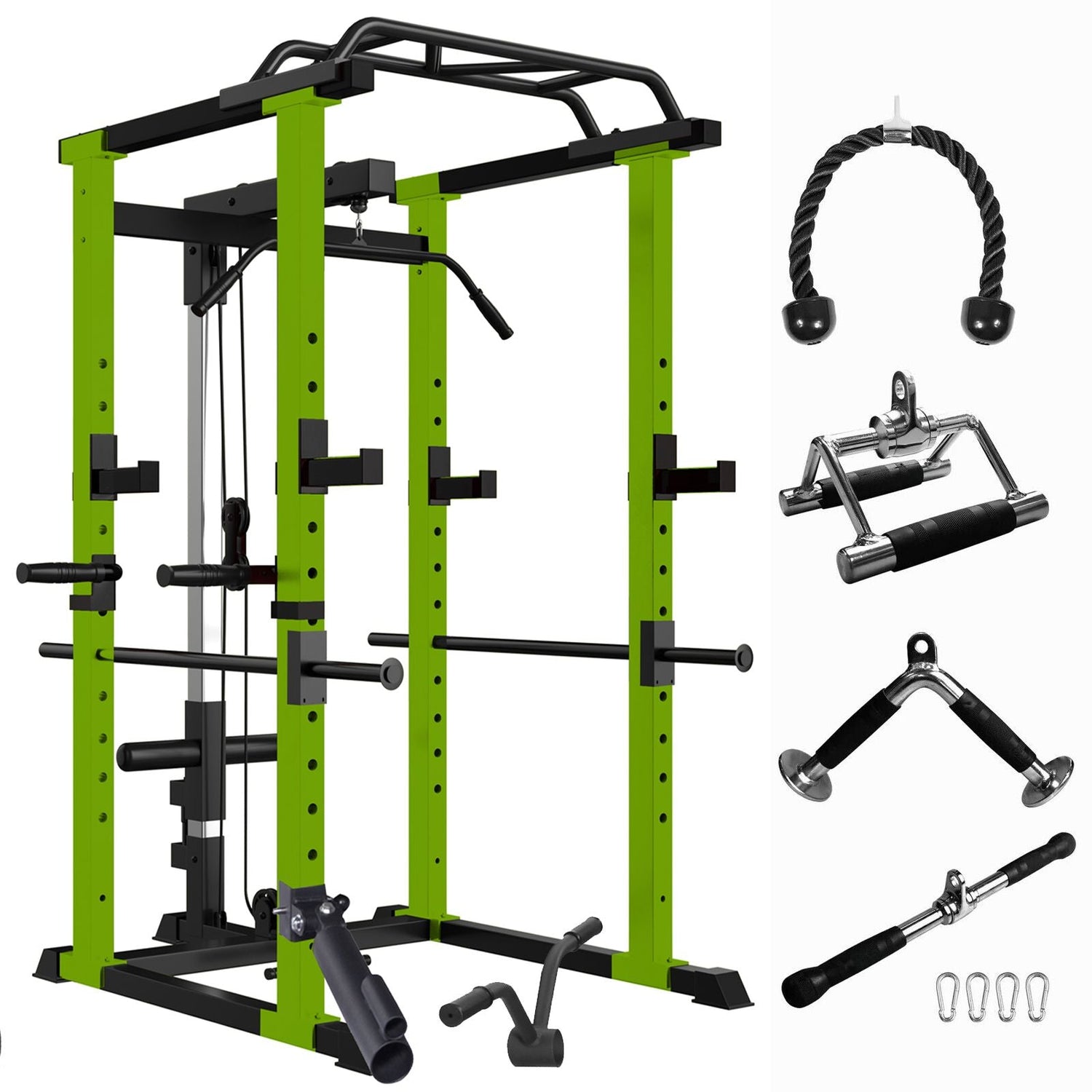 1000 lbs. capacity Green Multi-functional Power Cage, Home Adjustable Pullup Squat Rack Comprehensive Fitness Barbell Rack