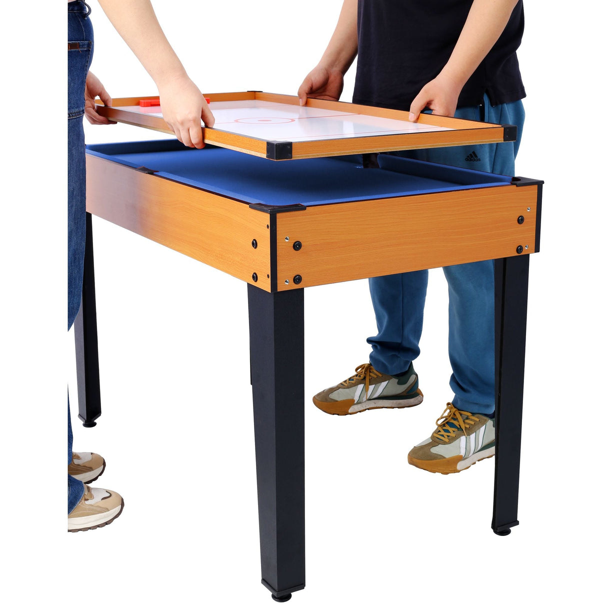 5-in-1 Multi-Game Table - Billiards, Push Hockey, Foosball, Ping Pong, and Basketball brown /blue