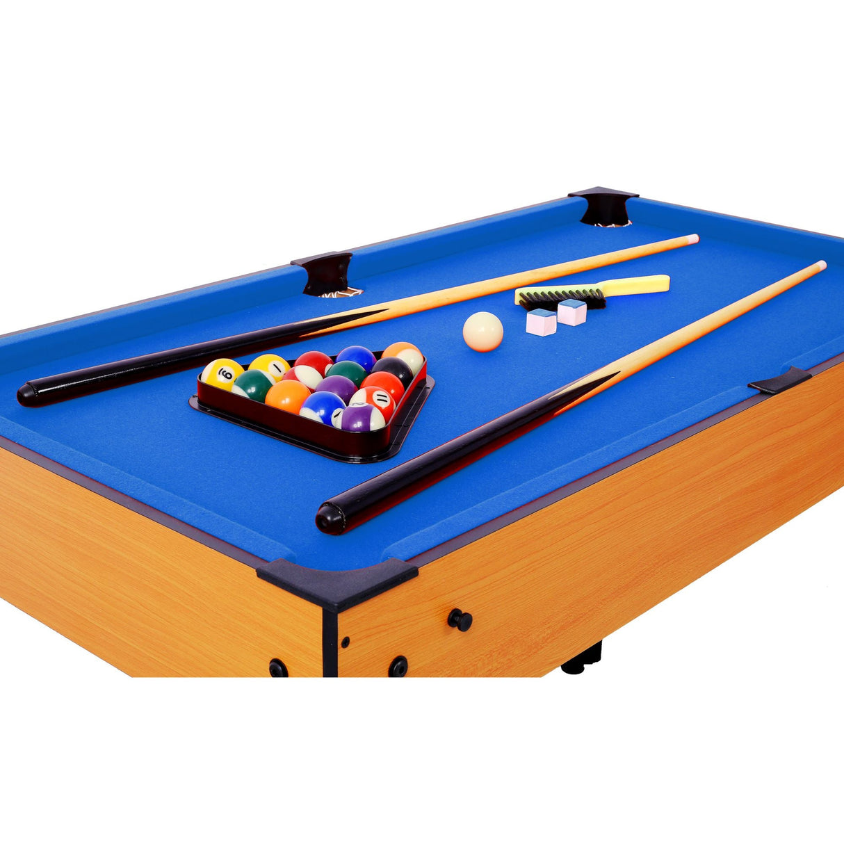 5-in-1 Multi-Game Table - Billiards, Push Hockey, Foosball, Ping Pong, and Basketball brown /blue