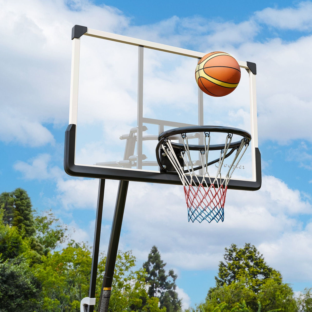 Freestanding Adjustable Basketball Hoop with 44" Shatterproof Backboard & Wheels
