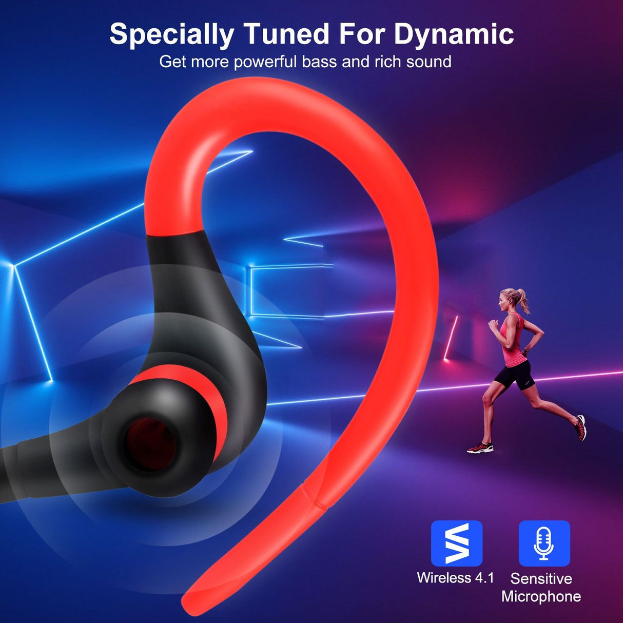 Wireless Headsets V4.1 Sport Earbuds Stereo Headphones Sweat-proof Noise Canceling Earphones Back-Headphone