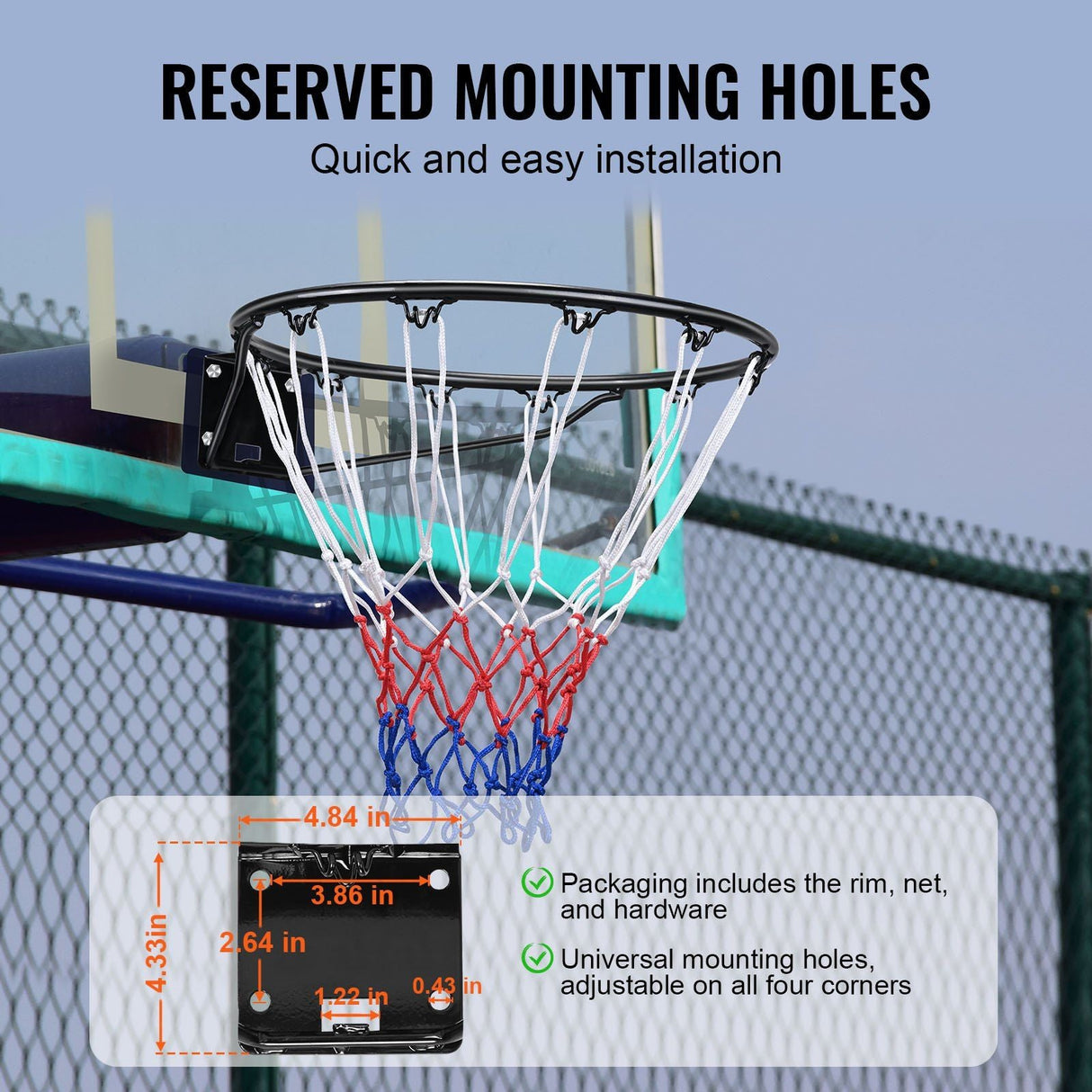 Heavy Duty Q235 Basketball Rim - Wall Mounted Indoor Outdoor Hoop with Net & Double Spring for Kids & Adults
