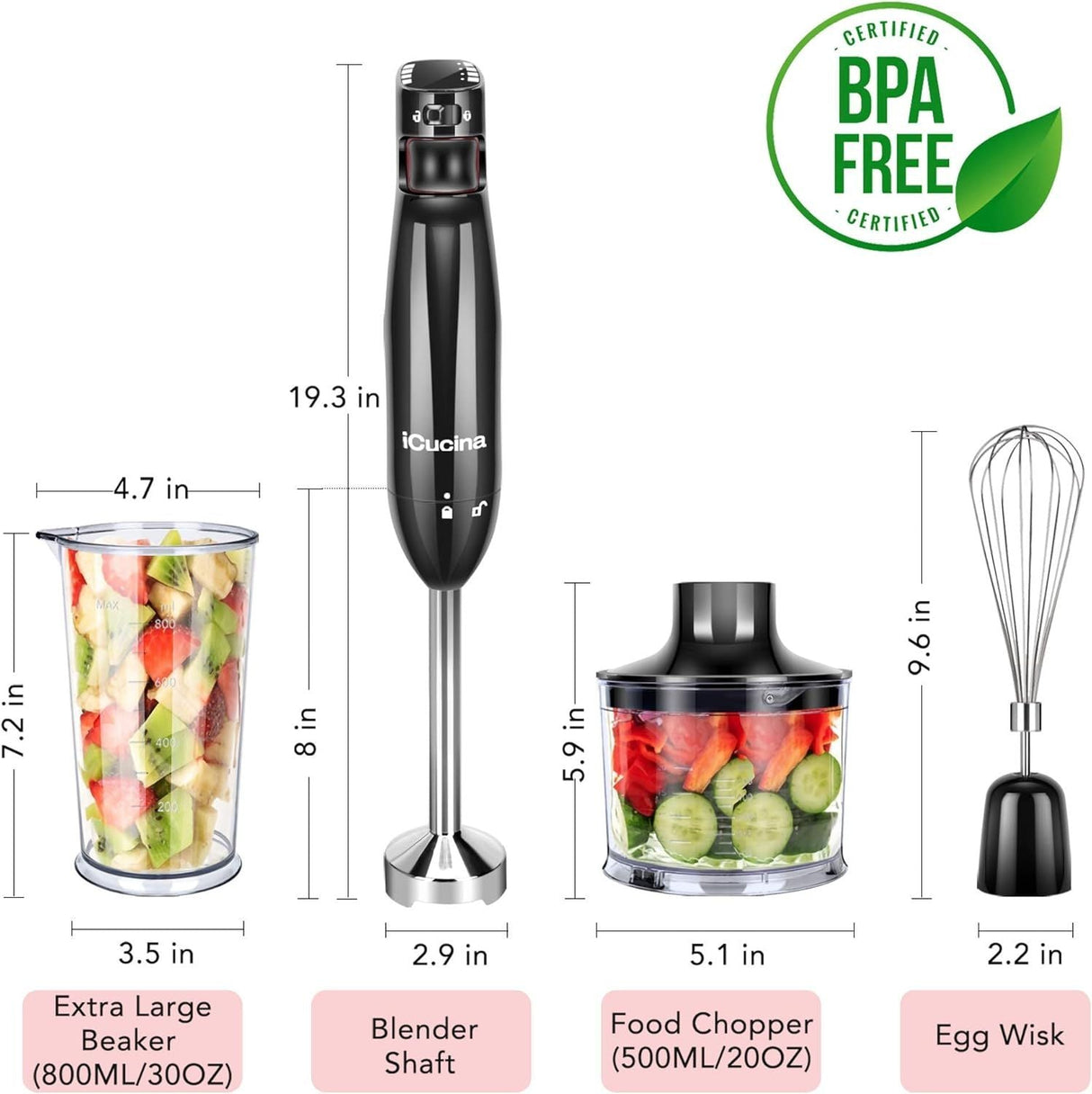 4-in-1 iCucina Immersion Blender with Variable Speed Control
