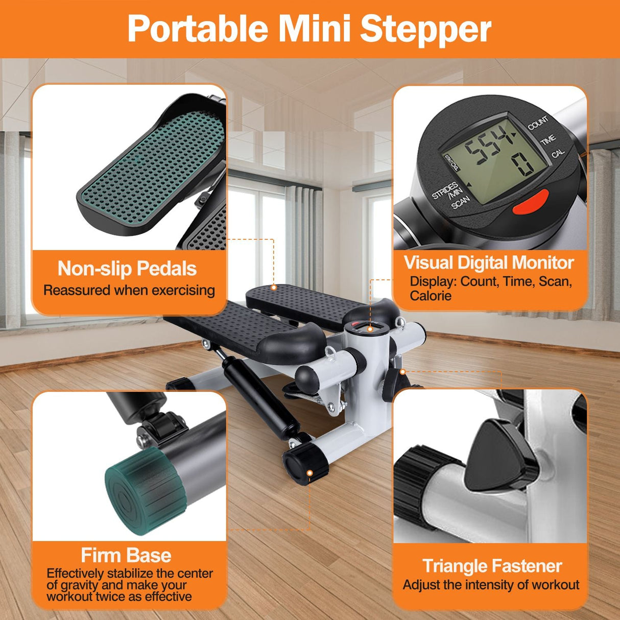 stepper machine, Stepper for Exercise Mini Fitness Stepper with 2 Resistance Bands LCD Monitor Max 330.7LBS Load Stair Stepper Quiet Stepper