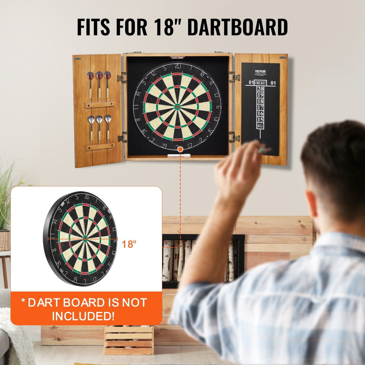 Solid Wood Dartboard Cabinet Official Size (Dart board Not Included)