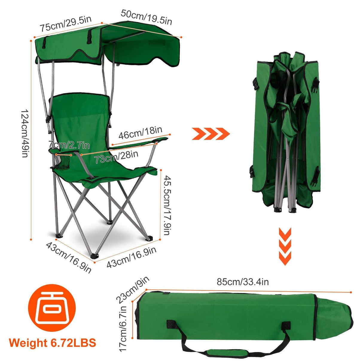 Portable Camping Chair with Adjustable Canopy - Lightweight Folding Design for Sunshade