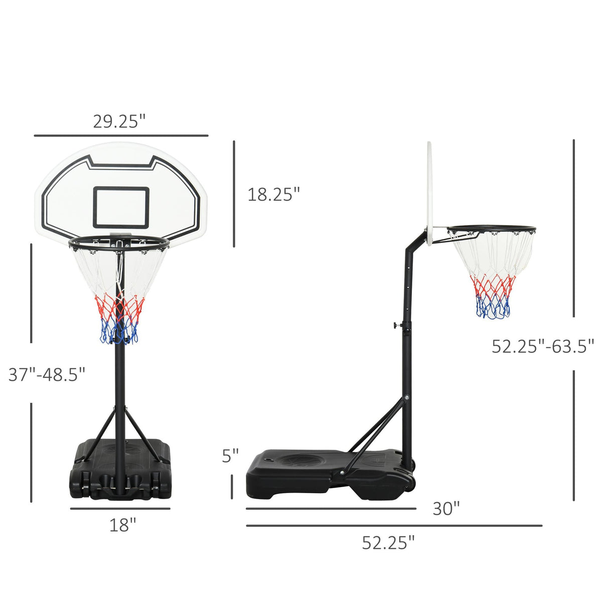 Aosom Height Adjustable Basketball Hoop, Portable Basketball Stand, 30" Backboard, Indoor Outdoor Goals Set for Kids Youth Adults