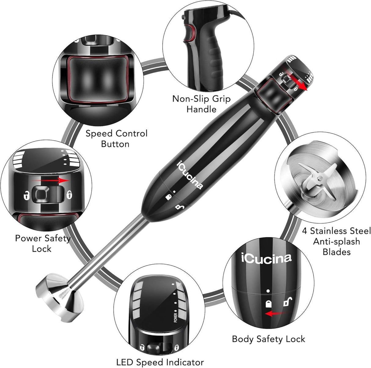 4-in-1 iCucina Immersion Blender with Variable Speed Control