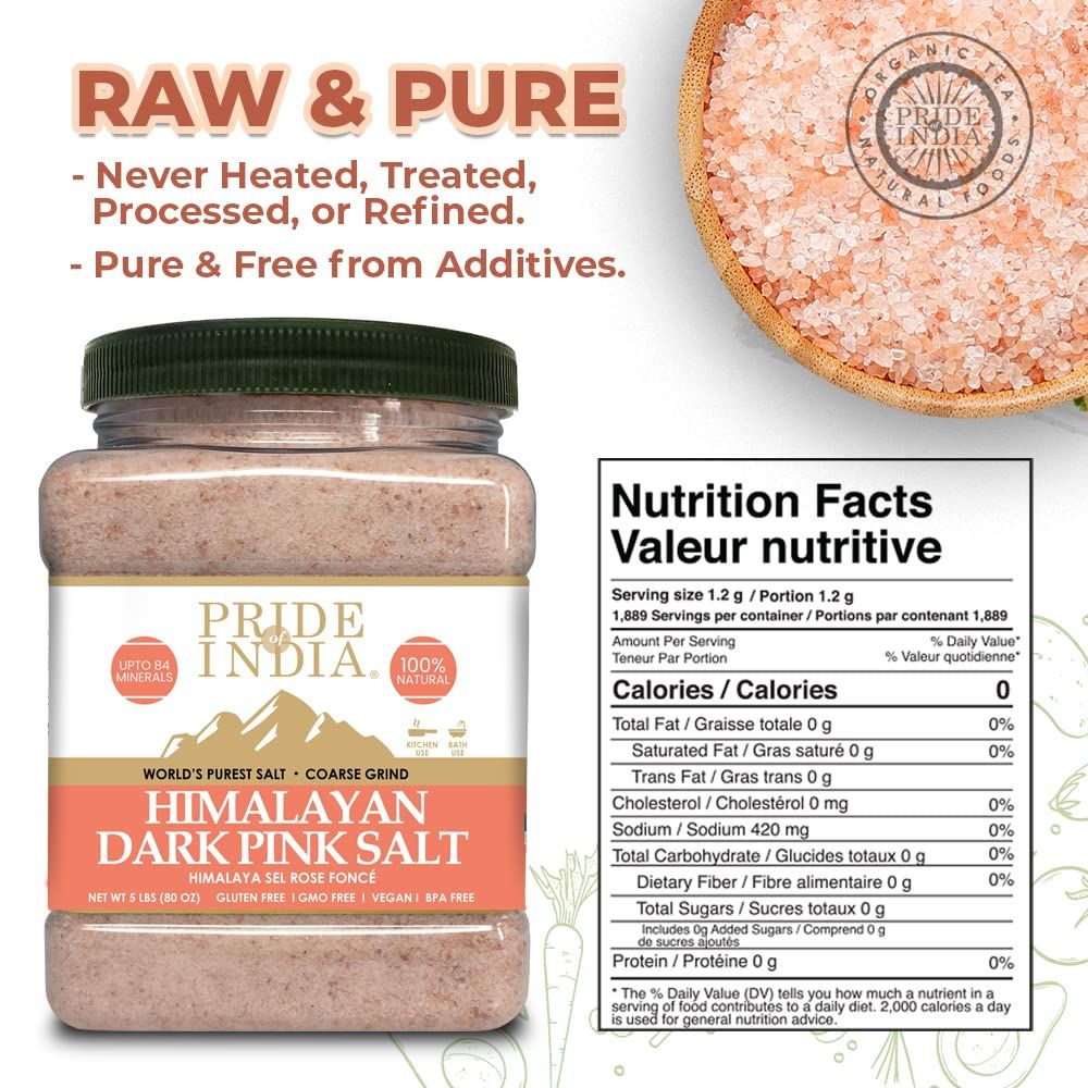 Pride Of India - Pure Himalayan Pink Salt - Enriched w/ 84+ Natural Minerals; Fine Grind 5 Pound Jar
