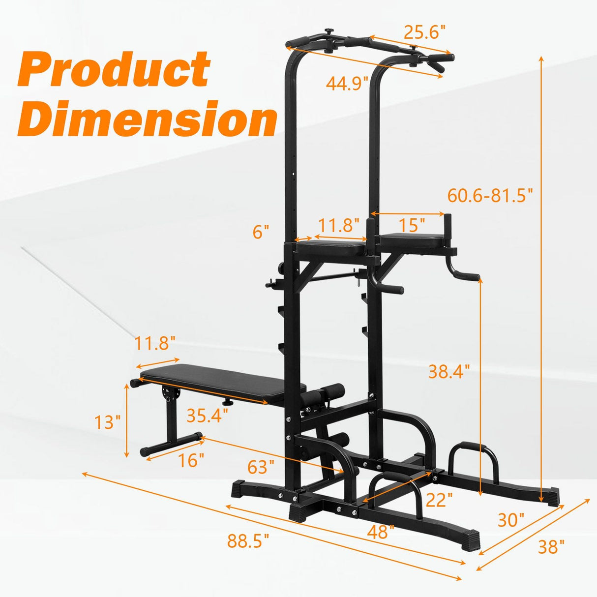 Power Tower with Bench Pull Up Tower Bar Dip Station Adjustable Height Dip Stand Heavy Duty Multi-Function Fitness Rack