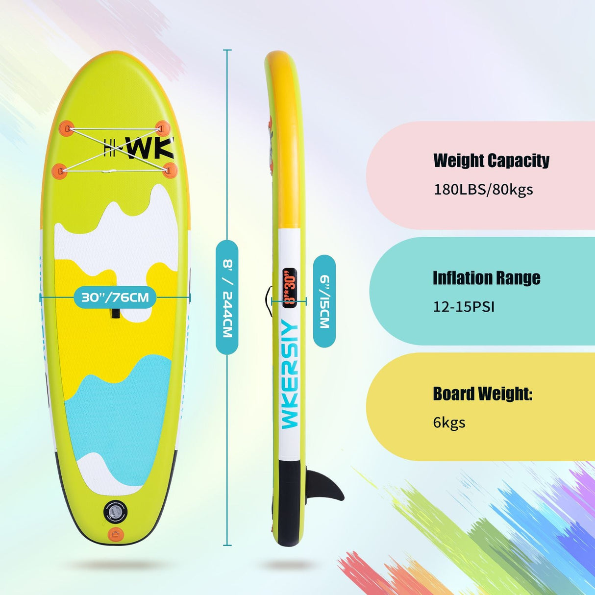 inflatable paddle board 8' Kids Sup including sup paddle, paddleboard backpack, pump, leash