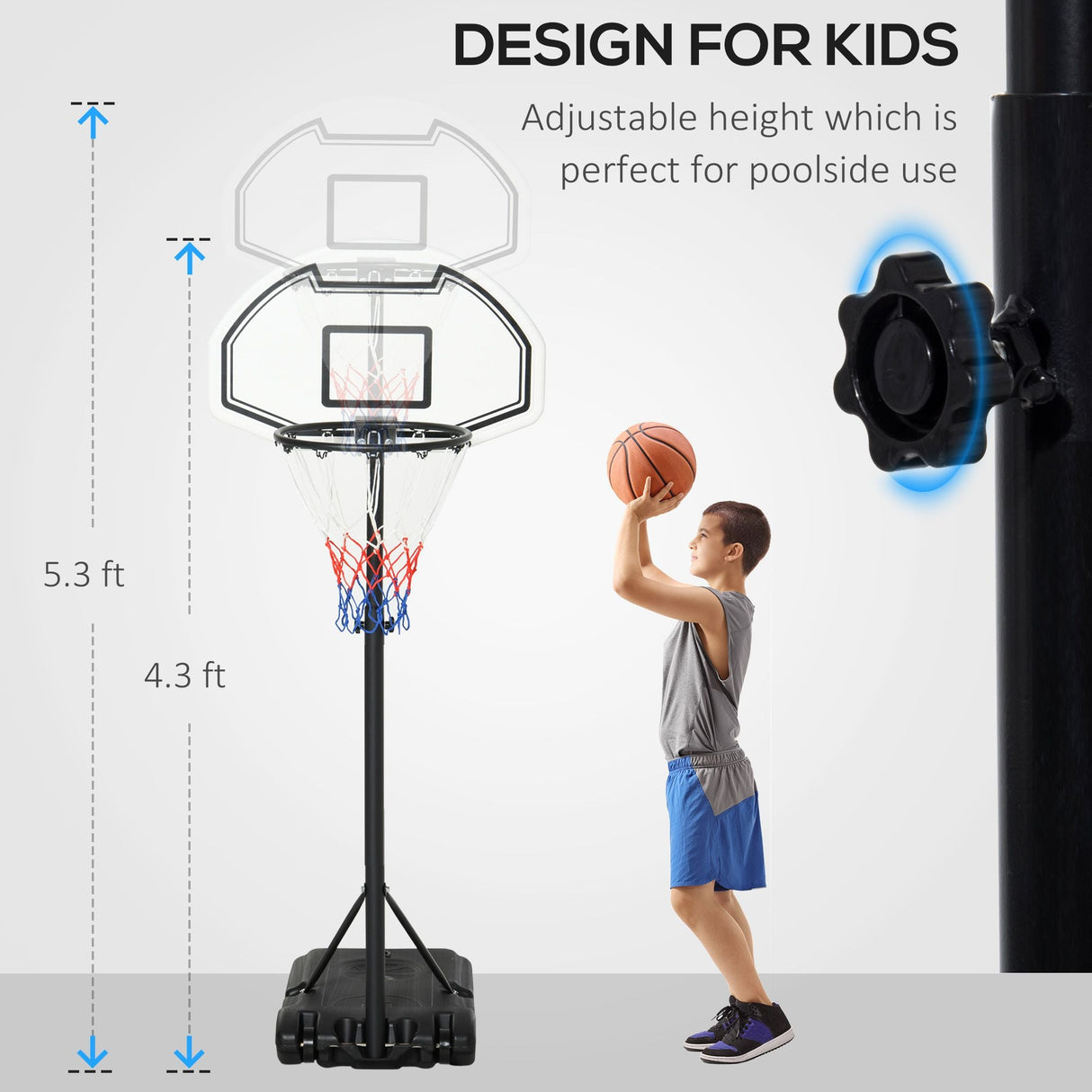 Aosom Height Adjustable Basketball Hoop, Portable Basketball Stand, 30" Backboard, Indoor Outdoor Goals Set for Kids Youth Adults