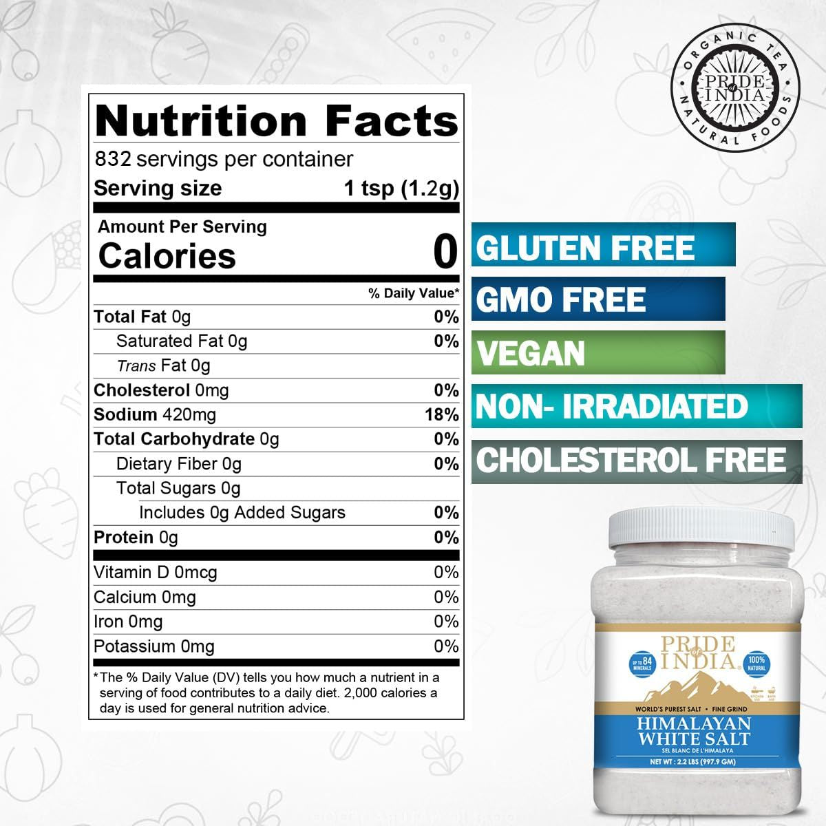 Himalayan White Salt by Pride of India - 2.2Lbs - Rarest & Enriched W/84+ Natural Minerals- Low Sodium- Mineral Rich Nutrition and Enhanced Taste- Healthier Table Salt Substitute