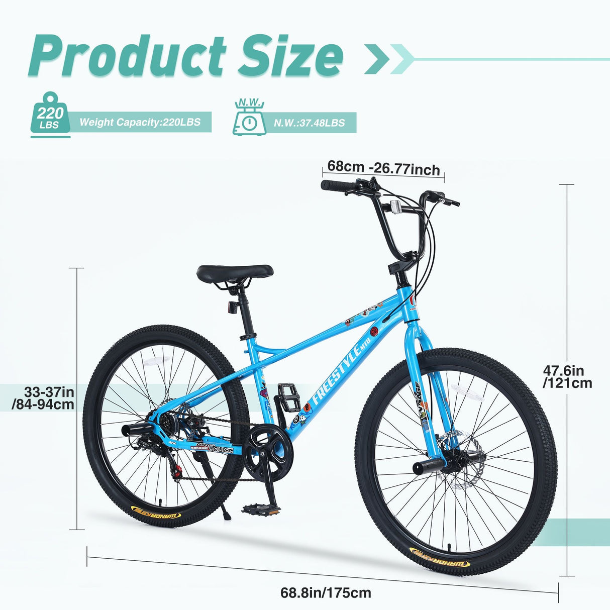 26 Inch Freestyle Kids Bicycle with Double Disc Brakes for Ages 12+ - Perfect for Boys and Girls