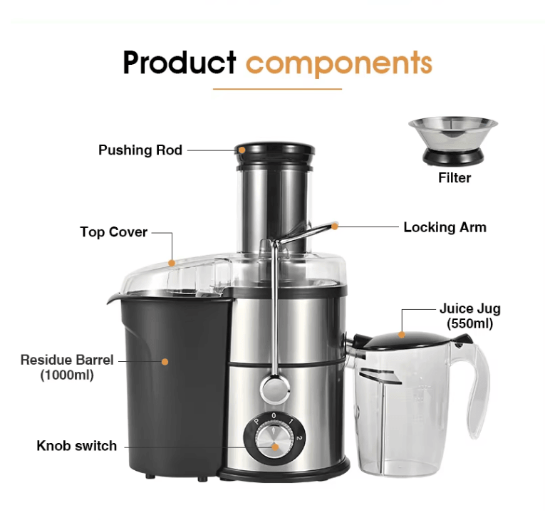 Modern 900W Kitchen Juicer - Compact and Efficient for Quick Fruit and Veg Juicing at Home