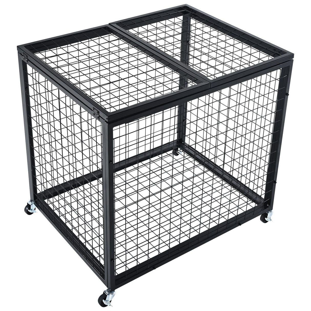 Heavy-Duty Sports Ball Storage Cart with Lockable Basketball Cage and Double Lids