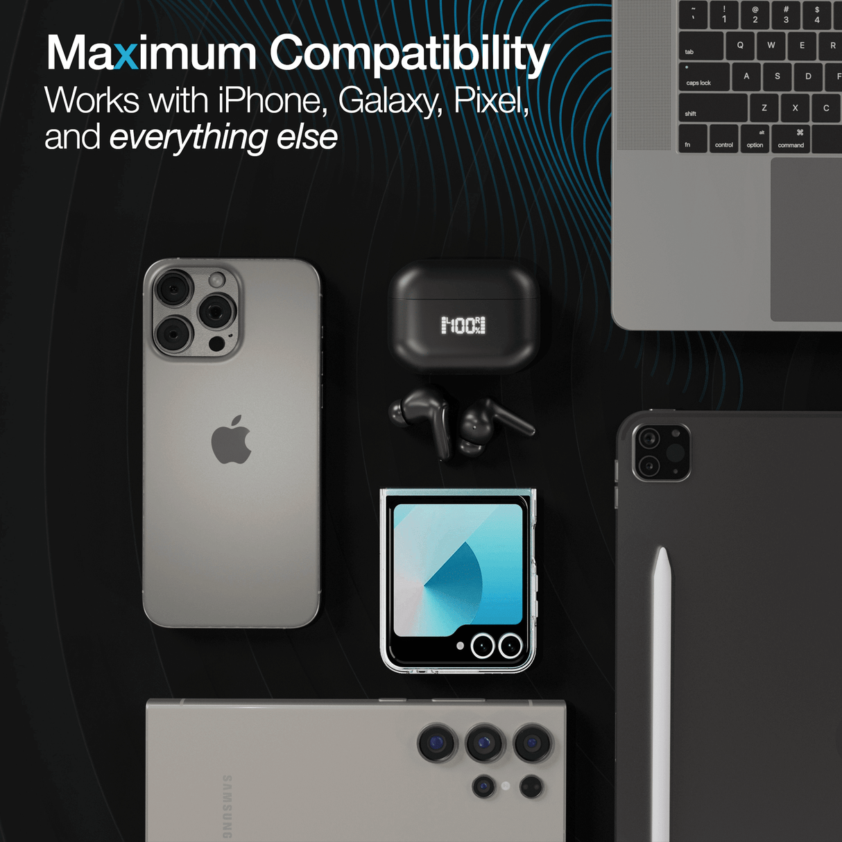 Active Noise Cancelling True Wireless Earbuds with Wireless Charging Case