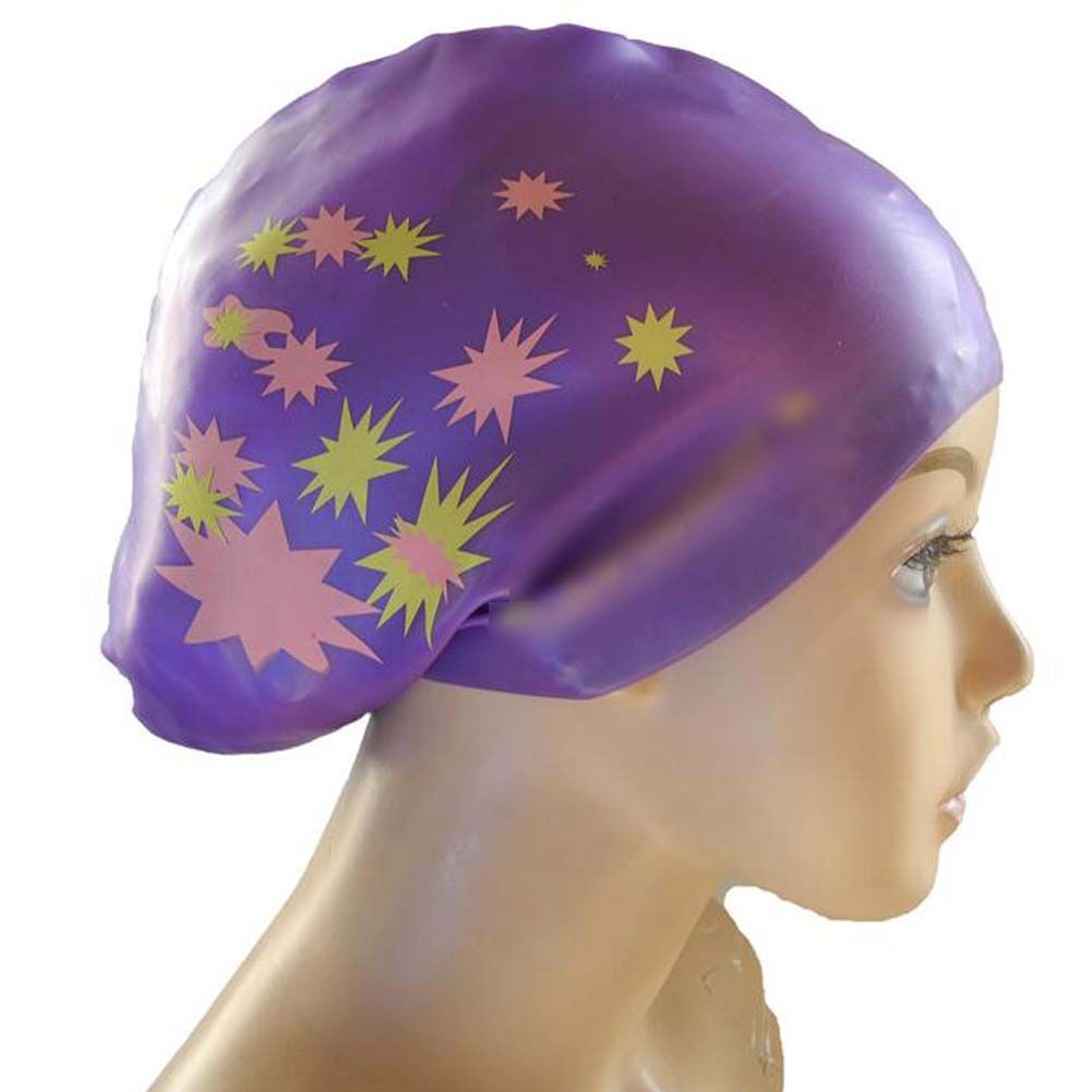 purple Long Hair Swim Caps Waterproof Swimming Cap