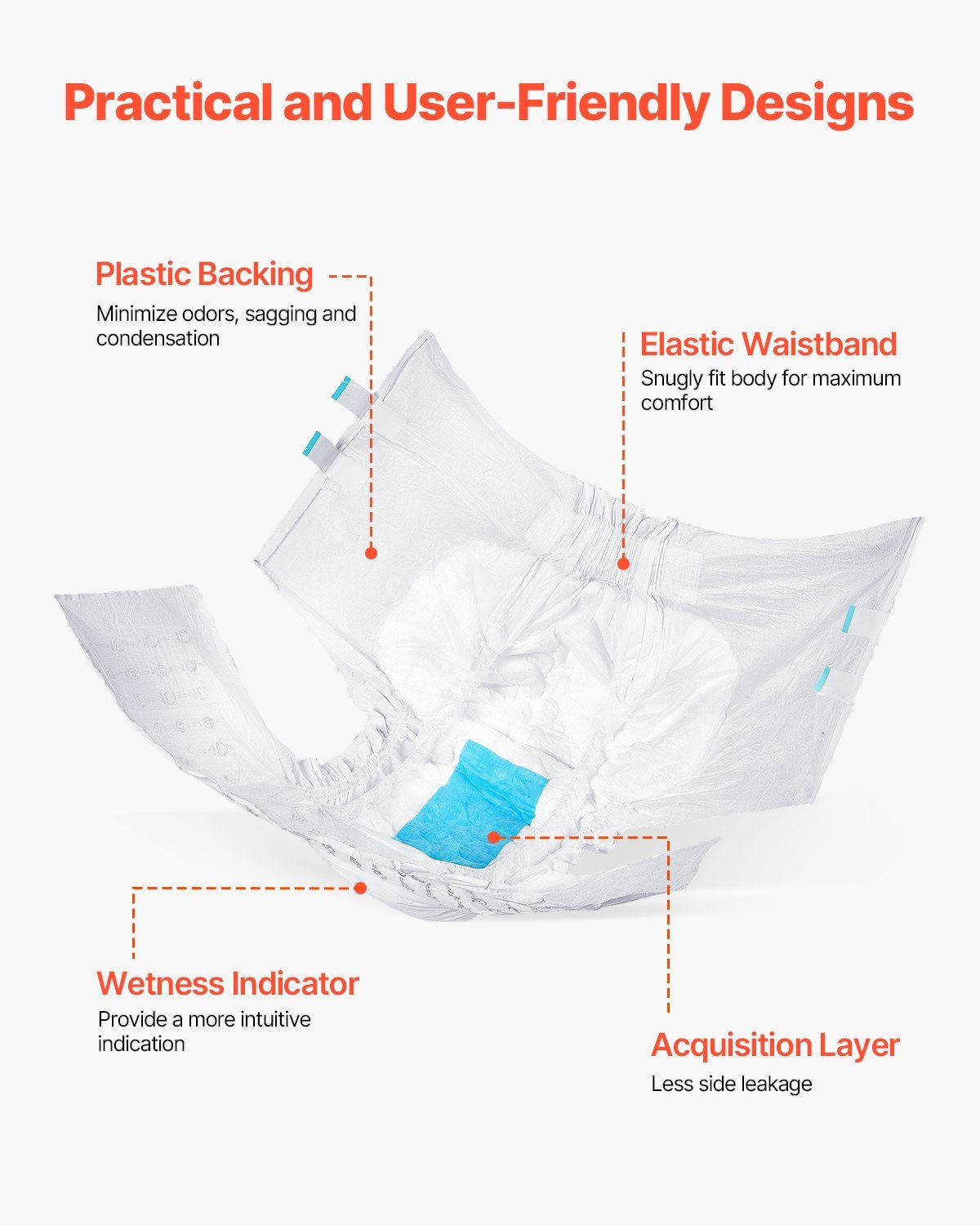 VEVOR Adult Briefs with Adhesive Tabs Incontinence Briefs for Men Women L Size