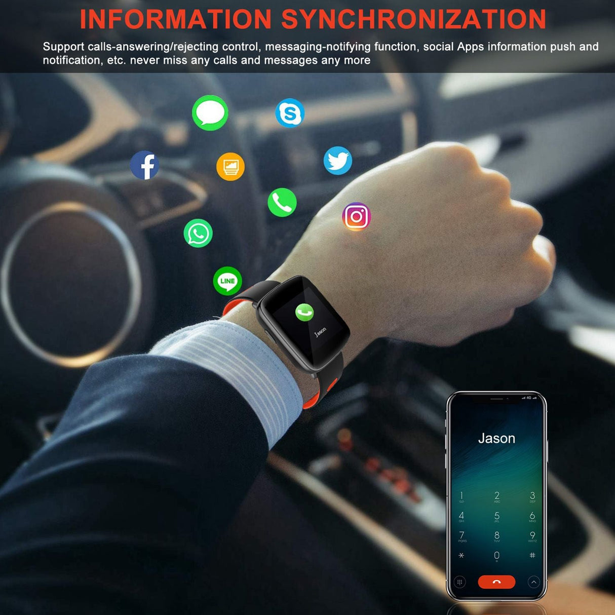 Smartwatch Fitness Tracker 1.54'' Color Screen IP68 Waterproof Activity Tracker