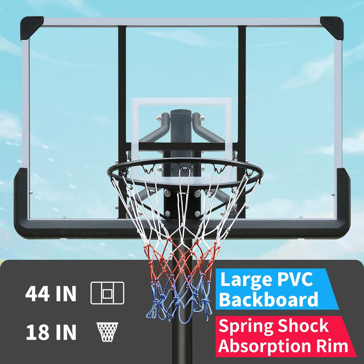 Portable Outdoor Basketball Hoop with Adjustable Height 7.5-10ft and 44 Inch Backboard