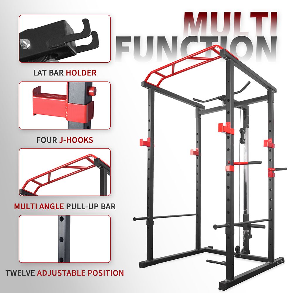 1000 lbs. capacity Multi-functional Power Cage, Home Adjustable Pullup Squat Rack Comprehensive Fitness Barbell Rack