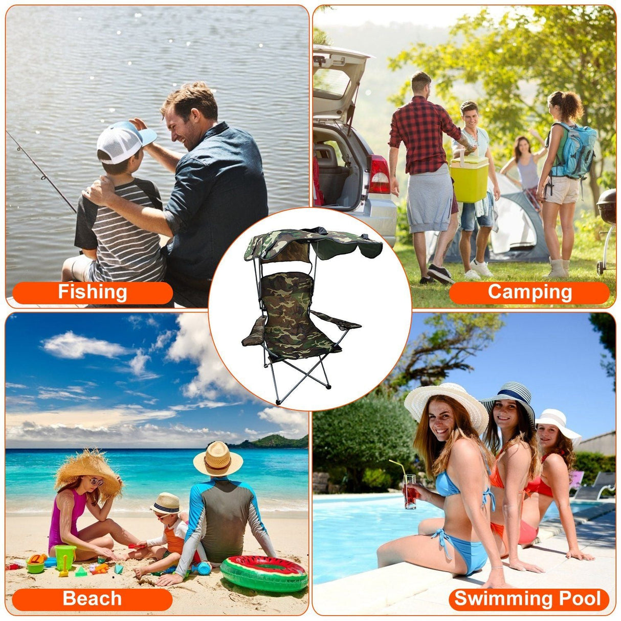 Portable Camping Chair with Adjustable Canopy - Lightweight Folding Design for Sunshade