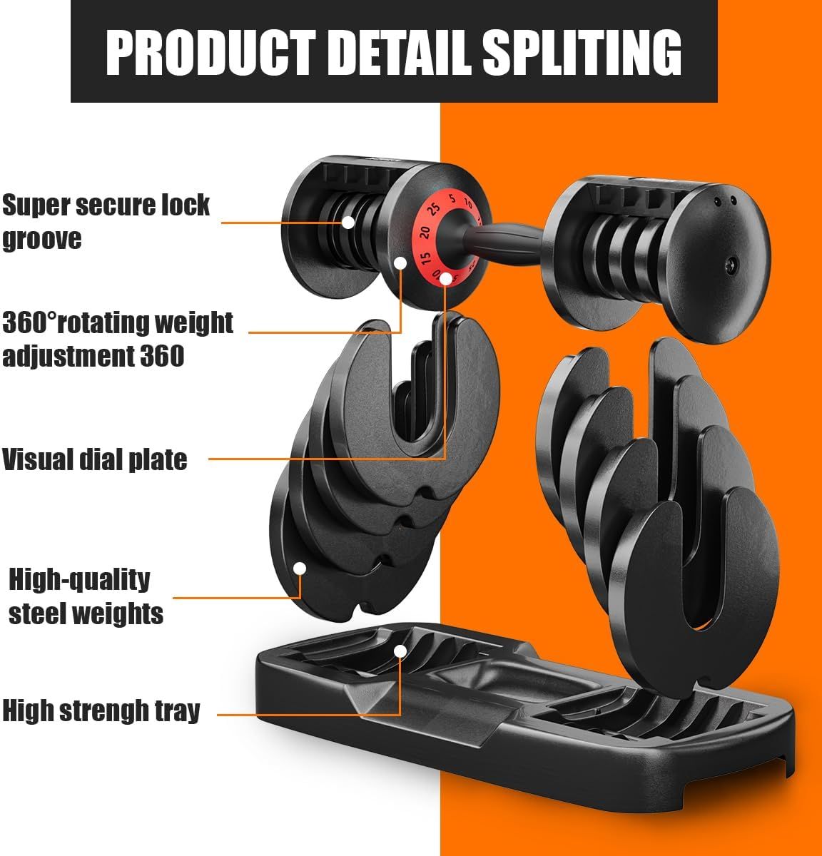 25LB 5 in 1 Single Adjustable Dumbbell Free Dumbbell Weight Adjust with Anti-Slip Metal Handle, Ideal for Full-Body Home Gym Workouts