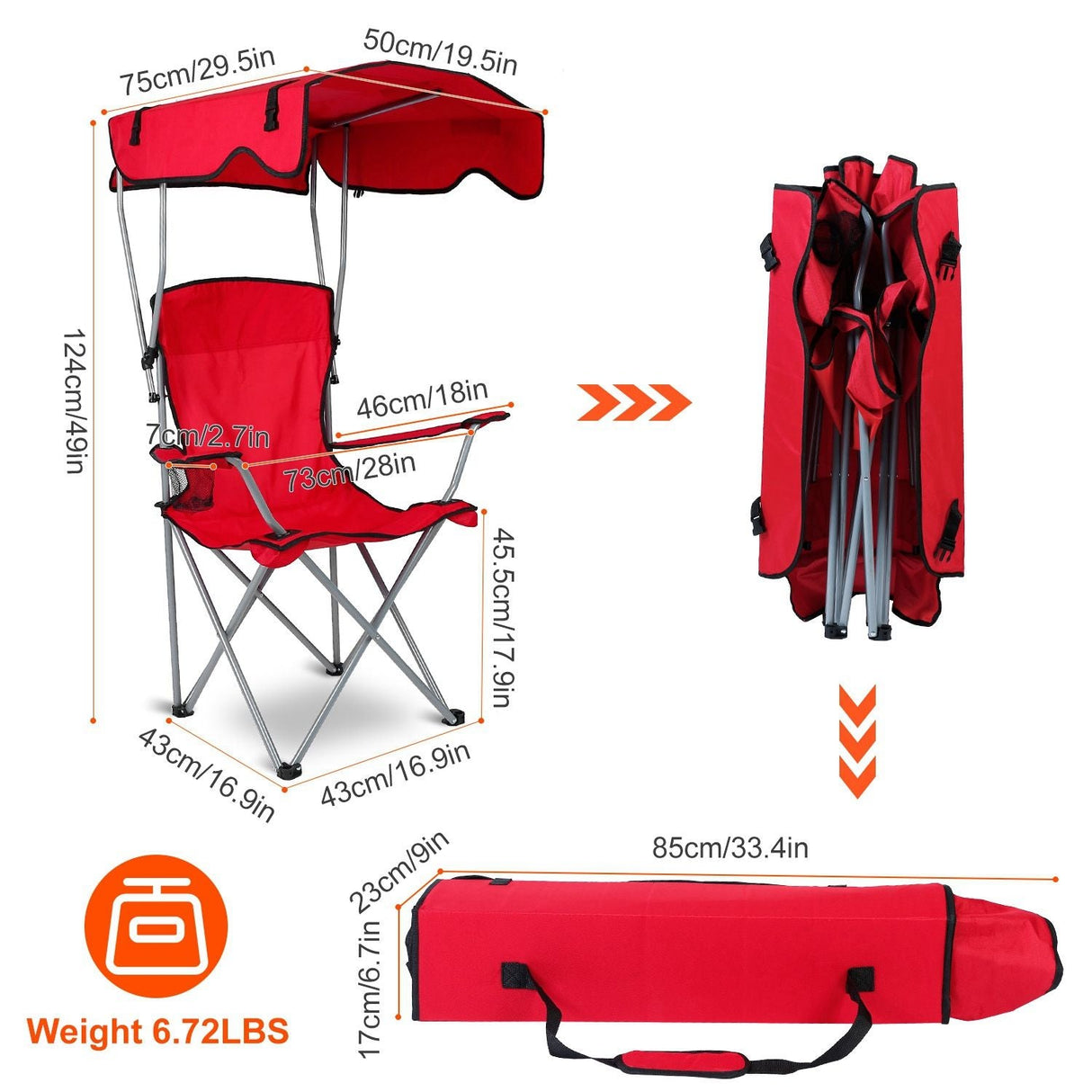 Portable Camping Chair with Adjustable Canopy - Lightweight Folding Design for Sunshade
