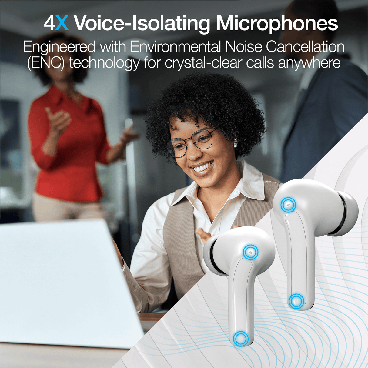 Active Noise Cancelling True Wireless Earbuds with Wireless Charging Case